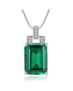 Srilanka Square Gem Pendant 925 Sterling Silver Necklace - Green