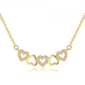 Cubic Zirconia Embellished Hearts Pendant Design 925 Sterling Silver Necklace