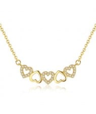 Cubic Zirconia Embellished Hearts Pendant Design 925 Sterling Silver Necklace