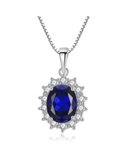 Royal Blue Gem Inlaid Luxurious Fashion 925 Sterling Silver Necklace