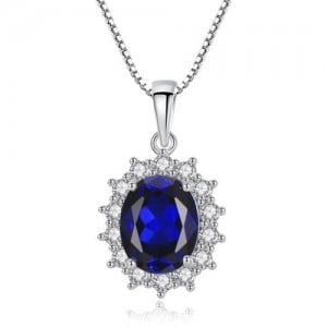 Royal Blue Gem Inlaid Luxurious Fashion 925 Sterling Silver Necklace