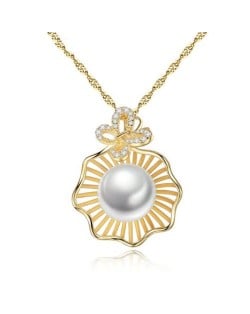 Natural Pearl Inlaid Seashell Design Pendant 18k Gold Plated 925 Sterling Silver Necklace