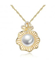 Natural Pearl Inlaid Seashell Design Pendant 18k Gold Plated 925 Sterling Silver Necklace