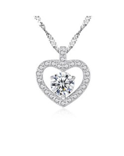 Rhinestone Embellished Graceful Heart Design 925 Sterling Silver Necklace