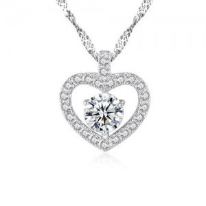 Rhinestone Embellished Graceful Heart Design 925 Sterling Silver Necklace
