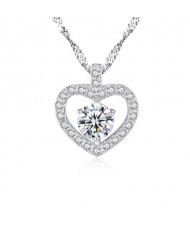 Rhinestone Embellished Graceful Heart Design 925 Sterling Silver Necklace