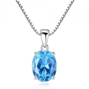 Aquamarine Gem Pendant 925 Sterling Silver Necklace