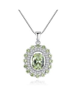 Olive Gem Embellished Luxurious Style 925 Sterling Silver Necklace