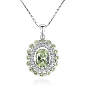 Olive Gem Embellished Luxurious Style 925 Sterling Silver Necklace