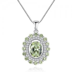 Olive Gem Embellished Luxurious Style 925 Sterling Silver Necklace