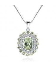 Olive Gem Embellished Luxurious Style 925 Sterling Silver Necklace