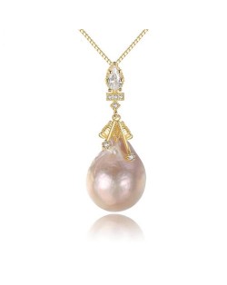 Natural Pearl Pendant Baroque Style 18k Gold Plated 925 Sterling Silver Necklace