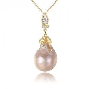Natural Pearl Pendant Baroque Style 18k Gold Plated 925 Sterling Silver Necklace
