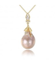 Natural Pearl Pendant Baroque Style 18k Gold Plated 925 Sterling Silver Necklace