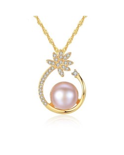 Natural Pearl Inlaid Elegant Flower Pendant 18k Gold Plated 925 Sterling Silver Necklace - Pink