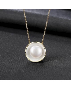Pearl Inlaid Seashell Pendant Design Graceful 925 Sterling Silver Necklace - White
