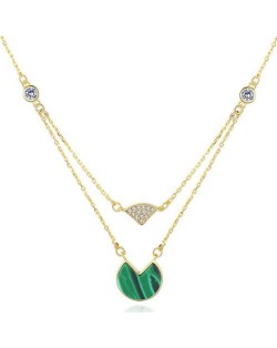 Turquoise and Rhinestone Embellished Dual Layers Design 18k Gold Plated 925 Sterling Silver Necklace