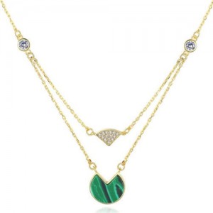Turquoise and Rhinestone Embellished Dual Layers Design 18k Gold Plated 925 Sterling Silver Necklace