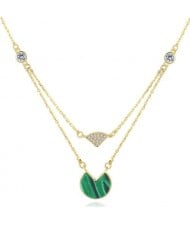 Turquoise and Rhinestone Embellished Dual Layers Design 18k Gold Plated 925 Sterling Silver Necklace