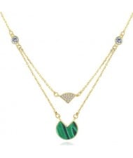 Turquoise and Rhinestone Embellished Dual Layers Design 18k Gold Plated 925 Sterling Silver Necklace