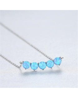 Natural Gem Balls Pendant Design 925 Sterling Silver Necklace - Blue