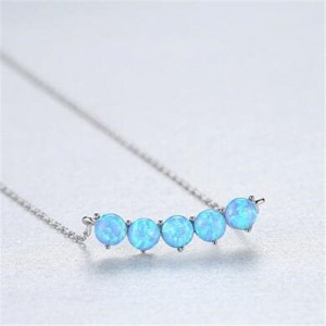 Natural Gem Balls Pendant Design 925 Sterling Silver Necklace - Blue