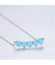 Natural Gem Balls Pendant Design 925 Sterling Silver Necklace - Blue