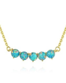 Natural Gem Balls Pendant Design 925 Sterling Silver Necklace - Teal