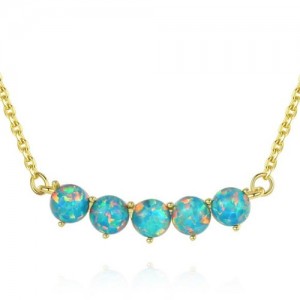 Natural Gem Balls Pendant Design 925 Sterling Silver Necklace - Teal