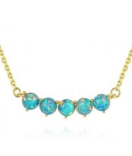 Natural Gem Balls Pendant Design 925 Sterling Silver Necklace - Teal