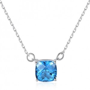 Natural Blue Gem Pendant 925 Sterling Silver Necklace 