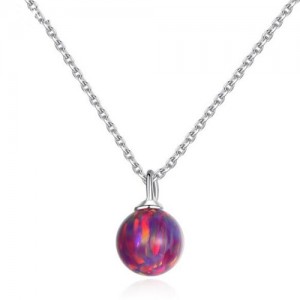 Natural Ball Gem Pendant 925 Sterling Silver Necklace - Red