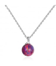 Natural Ball Gem Pendant 925 Sterling Silver Necklace - Red