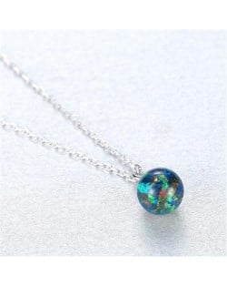 Natural Ball Gem Pendant 925 Sterling Silver Necklace - Green