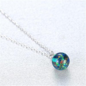 Natural Ball Gem Pendant 925 Sterling Silver Necklace - Green