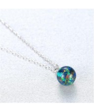 Natural Ball Gem Pendant 925 Sterling Silver Necklace - Green