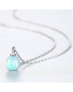 Natural Ball Gem Pendant 925 Sterling Silver Necklace - Light Blue