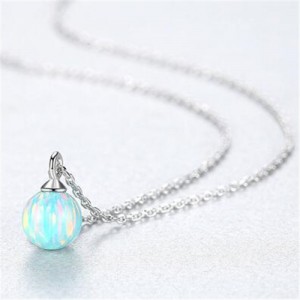 Natural Ball Gem Pendant 925 Sterling Silver Necklace - Light Blue