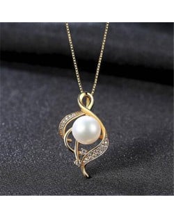 Natural Pearl Inlaid Graceful Pendant Design 925 Sterling Silver Necklace - White