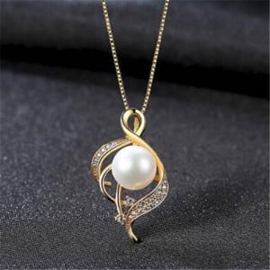 Natural Pearl Inlaid Graceful Pendant Design 925 Sterling Silver Necklace - White