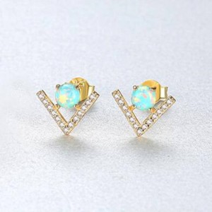 Natural Gem Inlaid V Shape Design 925 Sterling Silver Earrings - Green