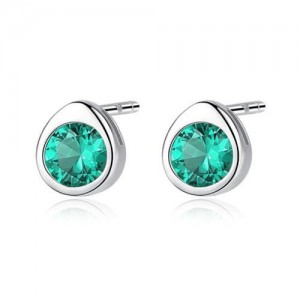 Gem Embellished Mini-fashion Waterdrop Design 925 Sterling Silver Earrings - Green