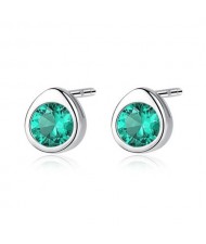 Gem Embellished Mini-fashion Waterdrop Design 925 Sterling Silver Earrings - Green