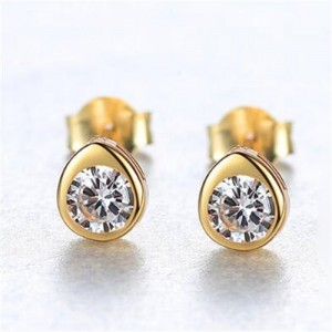 Gem Embellished Mini-fashion Waterdrop Design 925 Sterling Silver Earrings - White