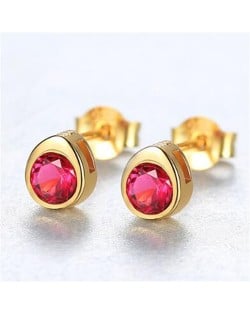 Gem Embellished Mini-fashion Waterdrop Design 925 Sterling Silver Earrings - Red