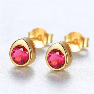Gem Embellished Mini-fashion Waterdrop Design 925 Sterling Silver Earrings - Red