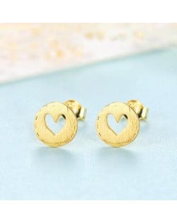 Hollow Heart Button Shape 925 Sterling Silver Earrings - Golden