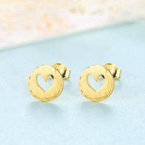 Hollow Heart Button Shape 925 Sterling Silver Earrings - Golden