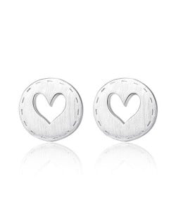 Hollow Heart Button Shape 925 Sterling Silver Earrings - Silver