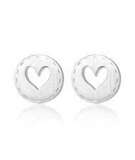 Hollow Heart Button Shape 925 Sterling Silver Earrings - Silver